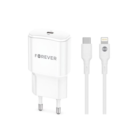 Forever ładowarka sieciowa PD QC TC-01-20C 1x USB-C 20W biała + kabel USB-C - Lightning 20W Forever ładowarka sieciowa PD QC TC-01-20C 1x USB-C 20W biała + kabel USB-C - Lightning 20W