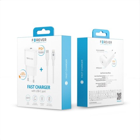 Forever ładowarka sieciowa PD QC TC-01-20C 1x USB-C 20W biała + kabel USB-C - Lightning 20W Forever ładowarka sieciowa PD QC TC-01-20C 1x USB-C 20W biała + kabel USB-C - Lightning 20W
