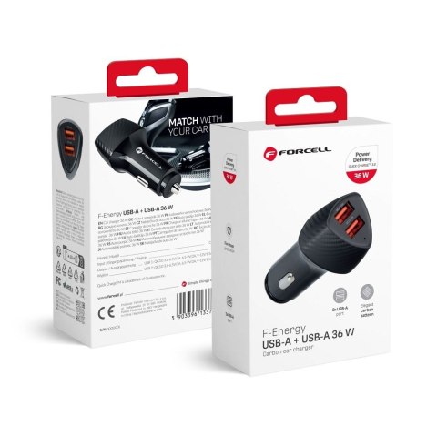 Ładowarka samochodowa Forcell F-Energy Carbon 2 x USB A QC3.0 3A 36W CC50-2A czarna