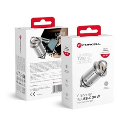 Ładowarka samochodowa Forcell F-Energy Mini 2 x USB C QC3.0 3A PD 30W srebrna