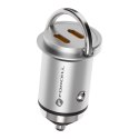 Ładowarka samochodowa Forcell F-Energy Mini 2 x USB C QC3.0 3A PD 30W srebrna