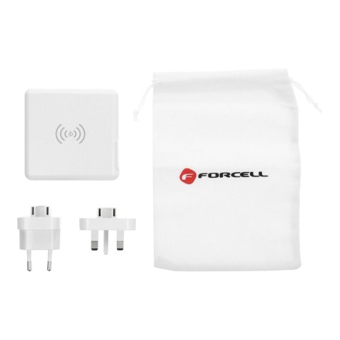 Wielofunkcyjna ładowarka Forcell F-Energy 4w1 2 x USB A + USB C 15W + power bank 8000mAh + ładowanie bezprzewodowe biała Wielofunkcyjna ładowarka Forcell F-Energy 4w1 2 x USB A + USB C 15W + power bank 8000mAh + ładowanie bezprzewodowe biała