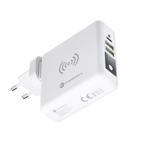 Wielofunkcyjna ładowarka Forcell F-Energy 4w1 2 x USB A + USB C 15W + power bank 8000mAh + ładowanie bezprzewodowe biała Wielofunkcyjna ładowarka Forcell F-Energy 4w1 2 x USB A + USB C 15W + power bank 8000mAh + ładowanie bezprzewodowe biała