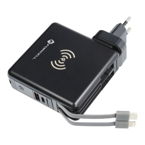 Wielofunkcyjna ładowarka Forcell F-Energy 5w1 USB A + USB C PD 20W + kabel USB C / Lightning + power bank 10000 mAh + ładowanie Wielofunkcyjna ładowarka Forcell F-Energy 5w1 USB A + USB C PD 20W + kabel USB C / Lightning + power bank 10000 mAh + ładowanie