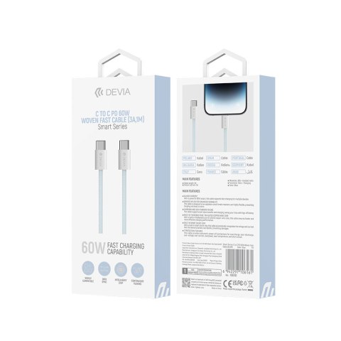 Devia kabel Smart EC325 PD USB-C - USB-C 1,0 m 60W 3A niebieski Devia kabel Smart EC325 PD USB-C - USB-C 1,0 m 60W 3A niebieski