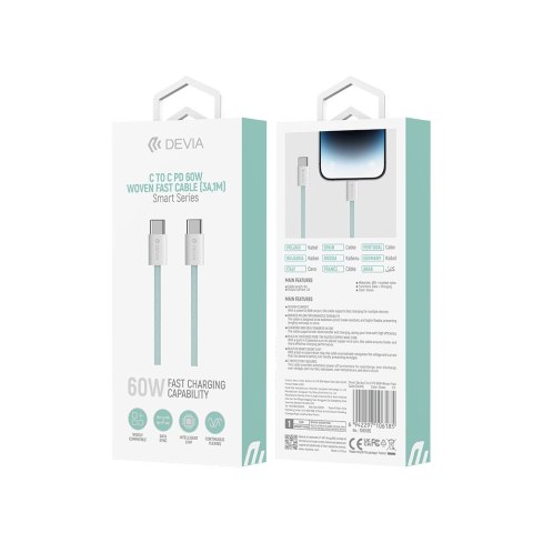 Devia kabel Smart EC325 PD USB-C - USB-C 1,0 m 60W 3A zielony Devia kabel Smart EC325 PD USB-C - USB-C 1,0 m 60W 3A zielony