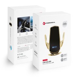 Uchwyt na telefon do samochodu indukcyjny automatyczny Forcell F-Grip HS1 Qi 15W do szyby / kratki złoty