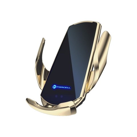 Uchwyt na telefon do samochodu indukcyjny automatyczny Forcell F-Grip HS1 Qi 15W do szyby / kratki złoty Uchwyt na telefon do samochodu indukcyjny automatyczny Forcell F-Grip HS1 Qi 15W do szyby / kratki złoty