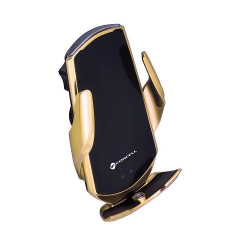Uchwyt na telefon do samochodu indukcyjny automatyczny Forcell F-Grip HS1 Qi 15W do szyby / kratki złoty Uchwyt na telefon do samochodu indukcyjny automatyczny Forcell F-Grip HS1 Qi 15W do szyby / kratki złoty