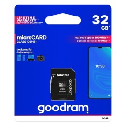GOODRAM karta pamięci microSD 32GB 100MB/s class 10 UHS I z adapterem SD