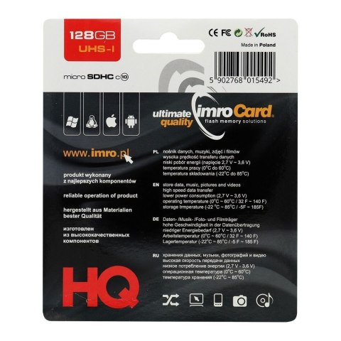 IMRO karta pamięci microSD 128GB 100MB/s class 10 UHS I z adapterem SD IMRO karta pamięci microSD 128GB 100MB/s class 10 UHS I z adapterem SD