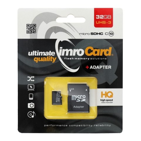 IMRO karta pamięci microSD 32GB 100MB/s class 10 UHS 3 z adapterem SD IMRO karta pamięci microSD 32GB 100MB/s class 10 UHS 3 z adapterem SD