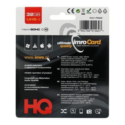 IMRO karta pamięci microSD 32GB 100MB/s class 10 UHS I IMRO karta pamięci microSD 32GB 100MB/s class 10 UHS I