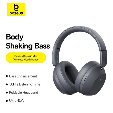 Baseus słuchawki bezprzewodowe Bass 35 Max Wireless Headphones szare Baseus słuchawki bezprzewodowe Bass 35 Max Wireless Headphones szare