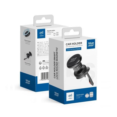 Uchwyt na telefon do samochodu magnetyczny Blue Star Smart Lock Round Magnetic do kratki czarny Uchwyt na telefon do samochodu magnetyczny Blue Star Smart Lock Round Magnetic do kratki czarny