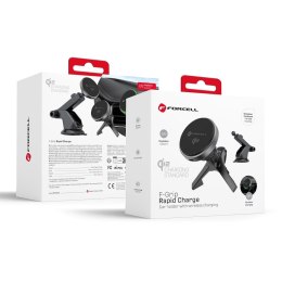 Uchwyt na telefon do samochodu magnetyczny zgodny z MagSafe Forcell F-Grip Rapid Charge Qi2 15W do szyby / deski / kratki szary