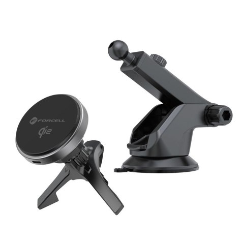 Uchwyt na telefon do samochodu magnetyczny zgodny z MagSafe Forcell F-Grip Rapid Charge Qi2 15W do szyby / deski / kratki szary Uchwyt na telefon do samochodu magnetyczny zgodny z MagSafe Forcell F-Grip Rapid Charge Qi2 15W do szyby / deski / kratki szary