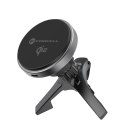 Uchwyt na telefon do samochodu magnetyczny zgodny z MagSafe Forcell F-Grip Rapid Charge Qi2 15W do szyby / deski / kratki szary