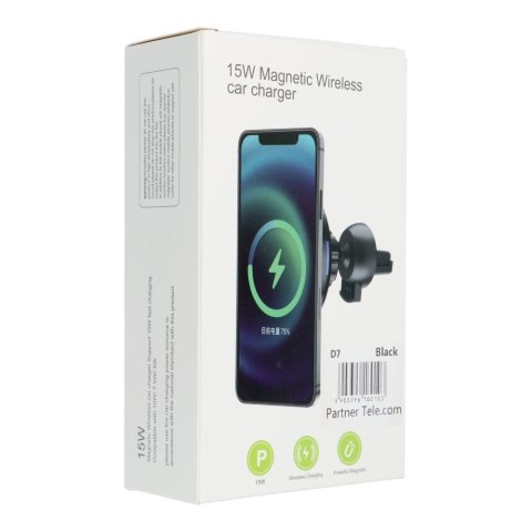 Uchwyt samochodowy magnetyczny do kratki z ładowaniem indukcyjnym kompatybilny z MagSafe 15W D7 czarny Uchwyt samochodowy magnetyczny do kratki z ładowaniem indukcyjnym kompatybilny z MagSafe 15W D7 czarny