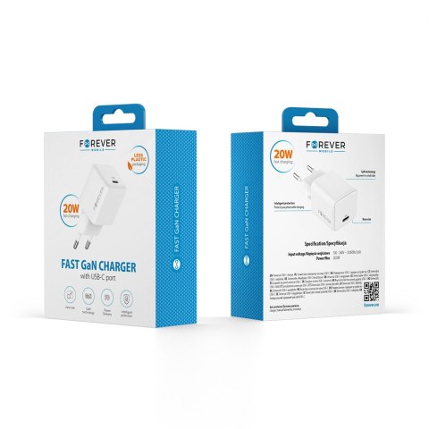 Forever ładowarka sieciowa GaN PD QC TC-08-20C 1x USB-C 20W biała Forever ładowarka sieciowa GaN PD QC TC-08-20C 1x USB-C 20W biała