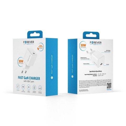 Forever ładowarka sieciowa GaN PD QC TC-08-30C 1x USB-C 30W biała Forever ładowarka sieciowa GaN PD QC TC-08-30C 1x USB-C 30W biała