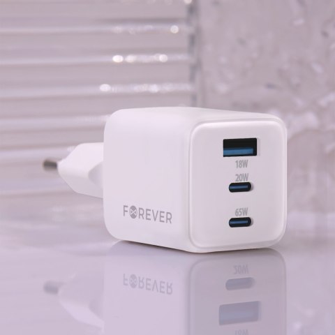Forever ładowarka sieciowa GaN PD QC TC-08-65ACC 2x USB-C 1x USB 65W biała Forever ładowarka sieciowa GaN PD QC TC-08-65ACC 2x USB-C 1x USB 65W biała