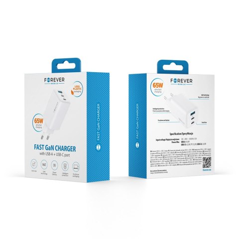 Forever ładowarka sieciowa GaN PD QC TC-08-65ACC 2x USB-C 1x USB 65W biała Forever ładowarka sieciowa GaN PD QC TC-08-65ACC 2x USB-C 1x USB 65W biała