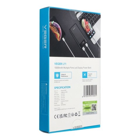 VEGER powerbank 10000 mAh L11 (W1087) czarny VEGER powerbank 10000 mAh L11 (W1087) czarny