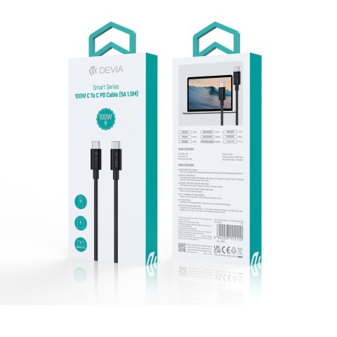 Devia kabel Smart EC317 PD USB-C - USB-C 1,5 m 100W 5A czarny Devia kabel Smart EC317 PD USB-C - USB-C 1,5 m 100W 5A czarny
