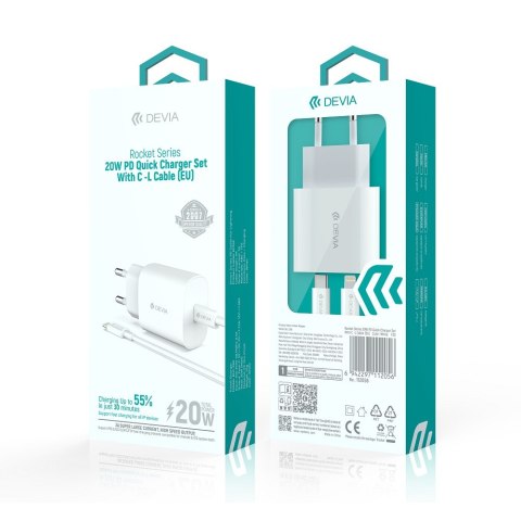 Devia ładowarka sieciowa Rocket PD 20W 1x USB-C biała + kabel USB-C - Lightning Devia ładowarka sieciowa Rocket PD 20W 1x USB-C biała + kabel USB-C - Lightning