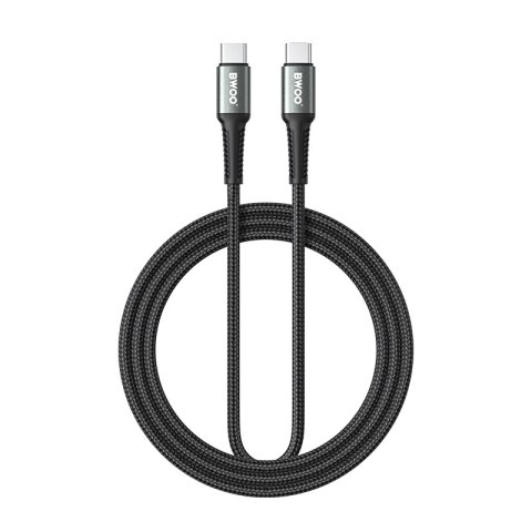 BWOO kabel Pleciony USB-C - USB-C 2m 60W, czarny BWOO kabel Pleciony USB-C - USB-C 2m 60W, czarny