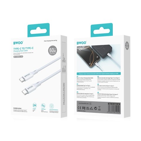 BWOO kabel USB-C - USB-C 2m 60W ABS + TPE biały BWOO kabel USB-C - USB-C 2m 60W ABS + TPE biały