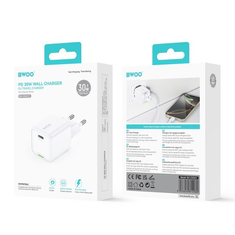 BWOO ładowarka sieciowa PD GaN USB-C 30W biała BWOO ładowarka sieciowa PD GaN USB-C 30W biała