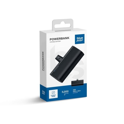 Powerbank Blue Star 5000 mAh z wbudowanym złączem Typ C 2,1A W0556 czarny Powerbank Blue Star 5000 mAh z wbudowanym złączem Typ C 2,1A W0556 czarny