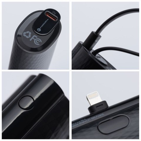 Powerbank Forcell F-Energy Power Plug F5K3 PD 20W 5000 mAh z wbudowanym złączem Lightning czarny Powerbank Forcell F-Energy Power Plug F5K3 PD 20W 5000 mAh z wbudowanym złączem Lightning czarny