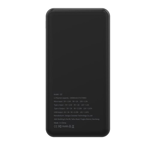 PURIDEA powerbank 20000 mAh PD QC3.0 3A 20W Q7 czarny PURIDEA powerbank 20000 mAh PD QC3.0 3A 20W Q7 czarny