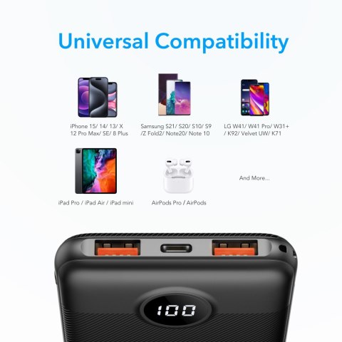 VEGER powerbank 10000 mAh PD QC3.0 2A 20W L10S (W1105PD) czarny VEGER powerbank 10000 mAh PD QC3.0 2A 20W L10S (W1105PD) czarny