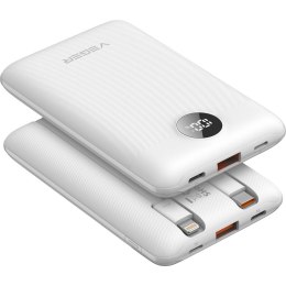 VEGER powerbank 10000 mAh z wbudowanymi kablami Typ C / Lightning PD QC3.0 2A 22,5W C11C (W1170) biały