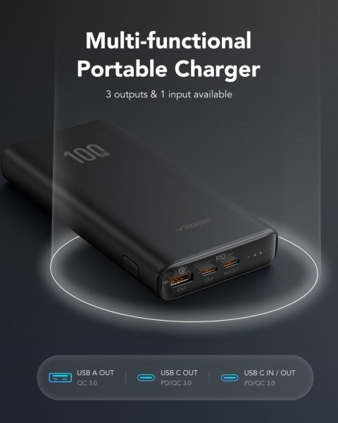 VEGER powerbank 20000 mAh PD QC3.0 5A 100W T100 (W2032C-100) czarny VEGER powerbank 20000 mAh PD QC3.0 5A 100W T100 (W2032C-100) czarny