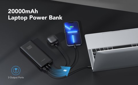 VEGER powerbank 20000 mAh PD QC3.0 5A 100W T100 (W2032C-100) czarny VEGER powerbank 20000 mAh PD QC3.0 5A 100W T100 (W2032C-100) czarny