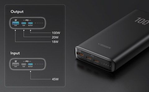 VEGER powerbank 20000 mAh PD QC3.0 5A 100W T100 (W2032C-100) czarny VEGER powerbank 20000 mAh PD QC3.0 5A 100W T100 (W2032C-100) czarny