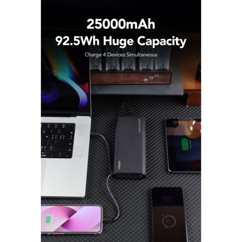 VEGER powerbank 25000 mAh z wbudowanymi kablami Typ C / Lightning PD 130W TCE130 (W2503) czarny VEGER powerbank 25000 mAh z wbudowanymi kablami Typ C / Lightning PD 130W TCE130 (W2503) czarny