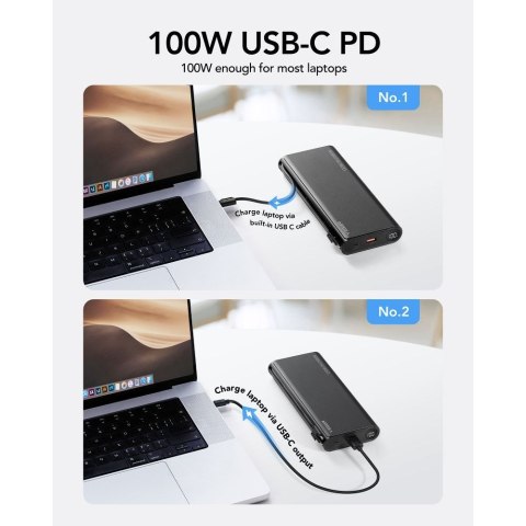 VEGER powerbank 25000 mAh z wbudowanymi kablami Typ C / Lightning PD 130W TCE130 (W2503) czarny VEGER powerbank 25000 mAh z wbudowanymi kablami Typ C / Lightning PD 130W TCE130 (W2503) czarny