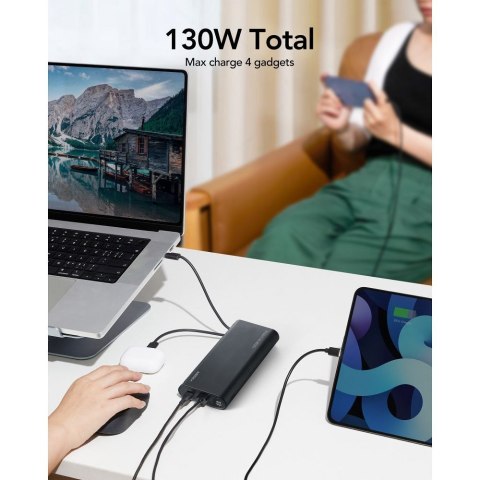 VEGER powerbank 25000 mAh z wbudowanymi kablami Typ C / Lightning PD 130W TCE130 (W2503) czarny VEGER powerbank 25000 mAh z wbudowanymi kablami Typ C / Lightning PD 130W TCE130 (W2503) czarny