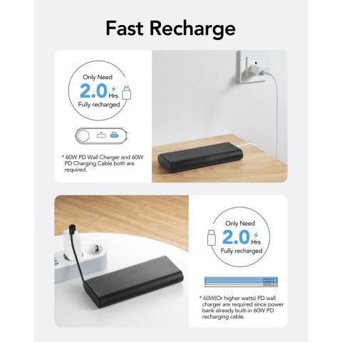VEGER powerbank 25000 mAh z wbudowanymi kablami Typ C / Lightning PD 130W TCE130 (W2503) czarny VEGER powerbank 25000 mAh z wbudowanymi kablami Typ C / Lightning PD 130W TCE130 (W2503) czarny