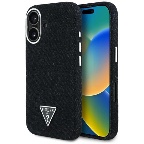 Guess Nakładka HC MagSafe FW Denim Triangle Logo do iPhone 16 Czarna Guess Nakładka HC MagSafe FW Denim Triangle Logo do iPhone 16 Czarna