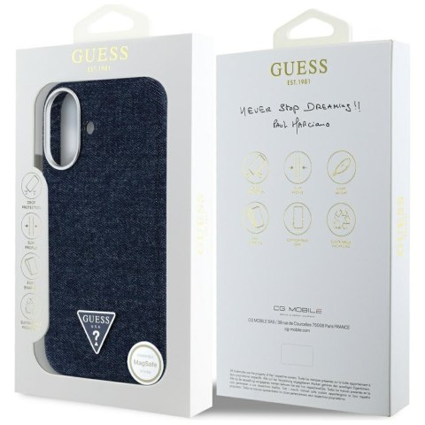 Guess Nakładka HC MagSafe FW Denim Triangle Logo do iPhone 16 Niebieska Guess Nakładka HC MagSafe FW Denim Triangle Logo do iPhone 16 Niebieska