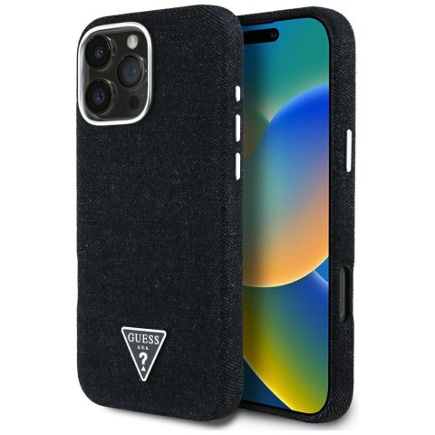Guess Nakładka HC MagSafe FW Denim Triangle Logo do iPhone 16 Pro Czarna Guess Nakładka HC MagSafe FW Denim Triangle Logo do iPhone 16 Pro Czarna