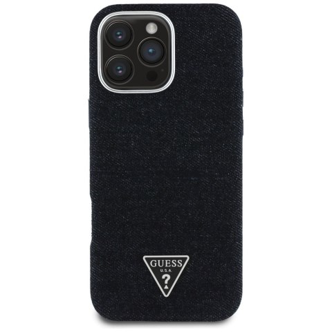 Guess Nakładka HC MagSafe FW Denim Triangle Logo do iPhone 16 Pro Czarna Guess Nakładka HC MagSafe FW Denim Triangle Logo do iPhone 16 Pro Czarna