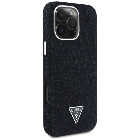 Guess Nakładka HC MagSafe FW Denim Triangle Logo do iPhone 16 Pro Max Czarna Guess Nakładka HC MagSafe FW Denim Triangle Logo do iPhone 16 Pro Max Czarna